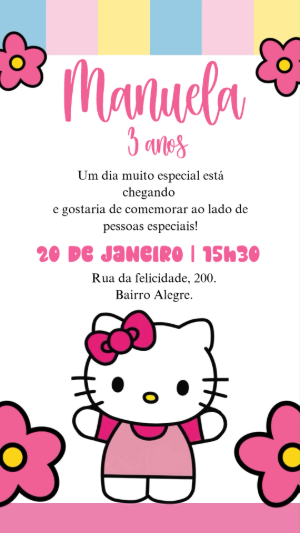 Convite Animado de Aniversário Hello Kitty para Editar