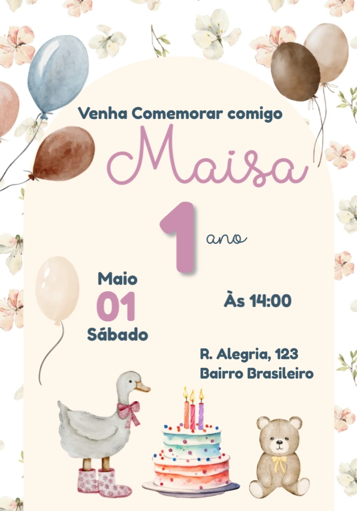 Convite Aniversário Patinho Aquarela Editável Convite Aniversário Patinho Aquarela Editável