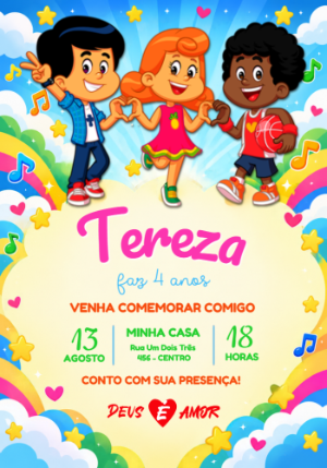 Convite de Aniversário 3 Palavrinhas Editável