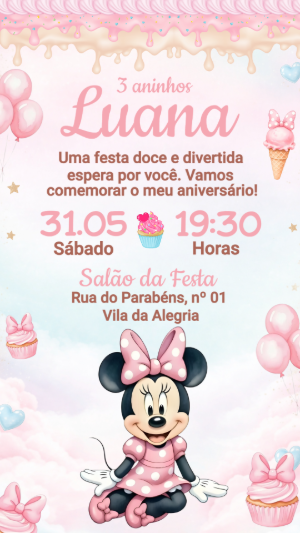 Convite de Aniversário Minnie Confeiteira Editável