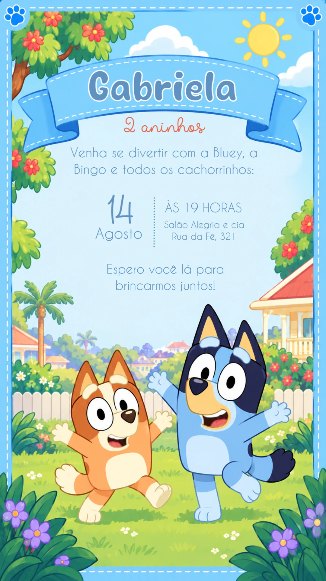 Convite Animado Aniversário Bluey e Bingo para Editar Convite Animado Aniversário Bluey e Bingo para Editar