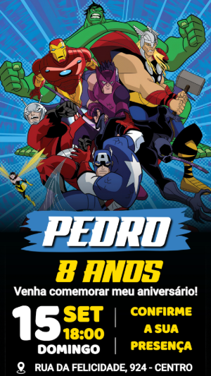 Convite de Aniversário Vingadores: Modelo Digital Editável
