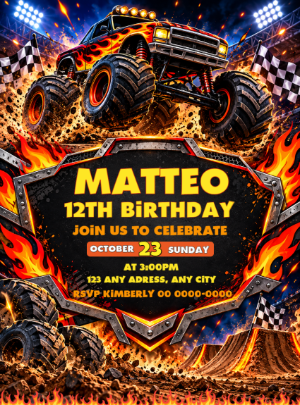 Monster Truck Birthday Invitation | Editable Digital Template