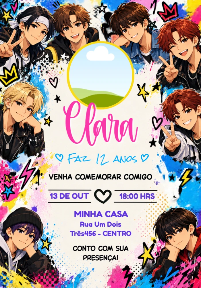 Convite de Aniversário Stray Kids Estilo Street Art Editável Convite de Aniversário Stray Kids Estilo Street Art Editável
