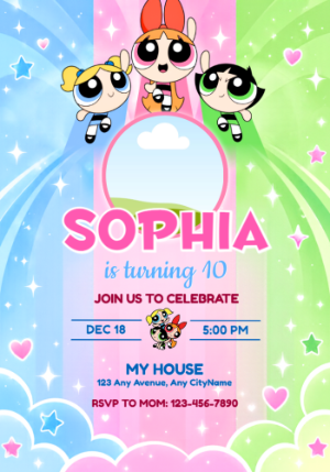Powerpuff Girls Photo Birthday Invitation - Digital Template