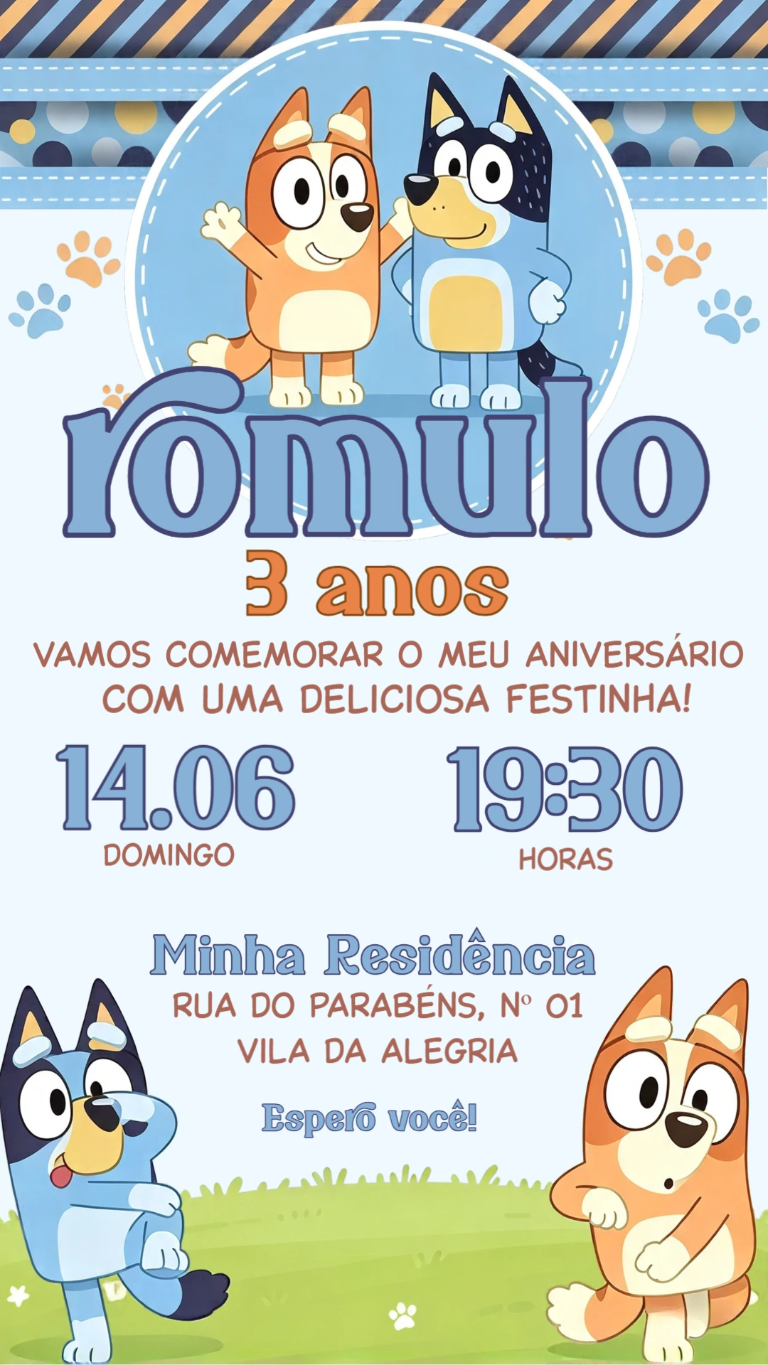 Convite de Aniversário Bluey e Bingo | Modelo Digital Editável Convite de Aniversário Bluey e Bingo | Modelo Digital Editável
