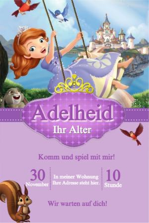 Sofia die Erste Geburtstagseinladung | Online bearbeiten