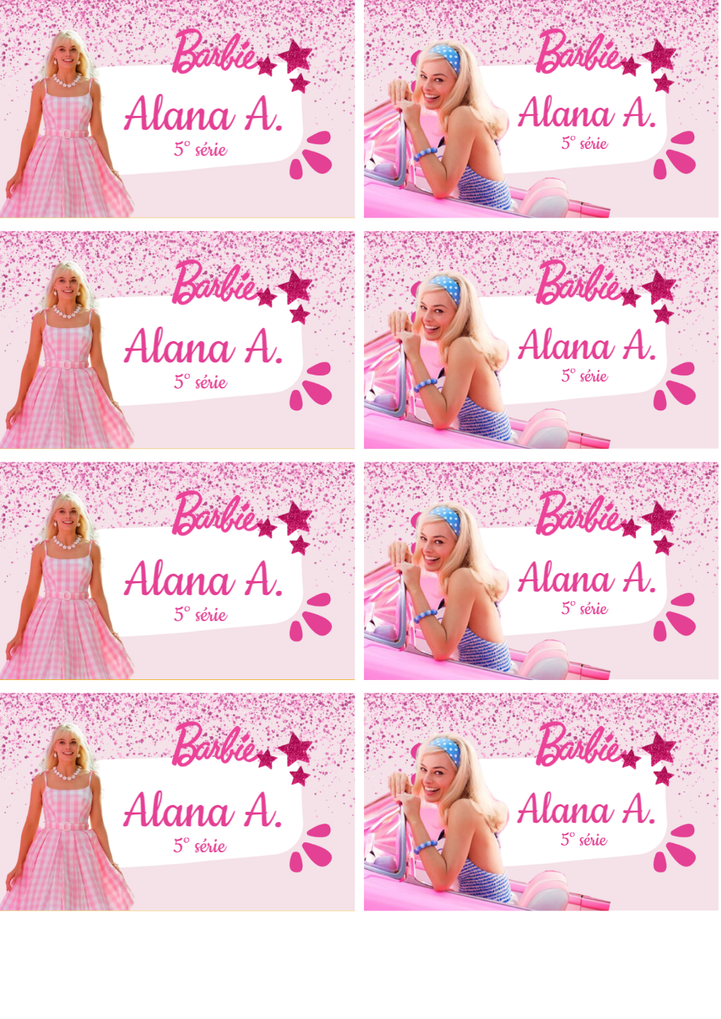 Etiqueta Escolar Barbie Filme Rosa | Modelo Editável para Imprimir