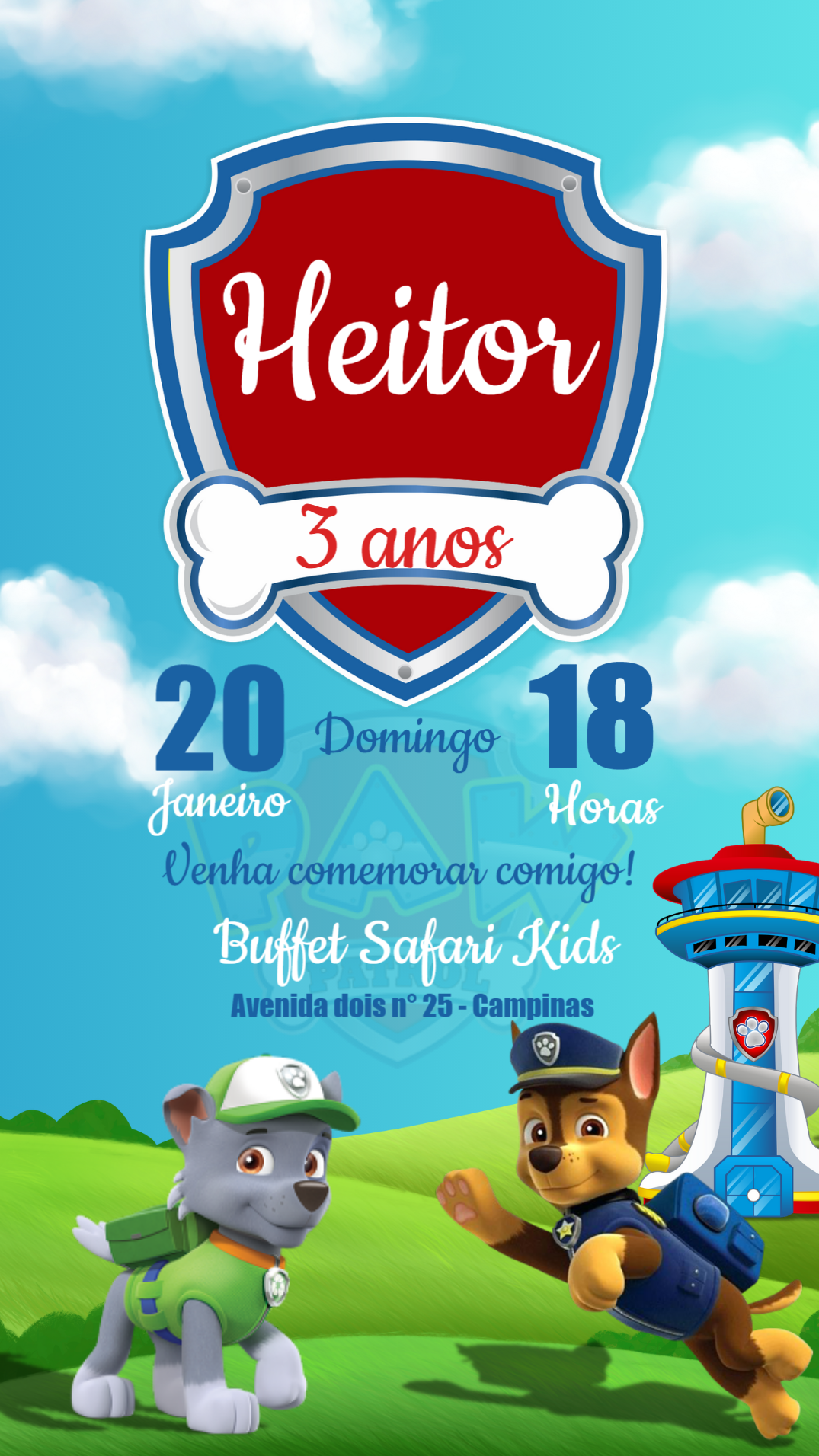 Invito di compleanno Paw Patrol – Statico – demax papelaria