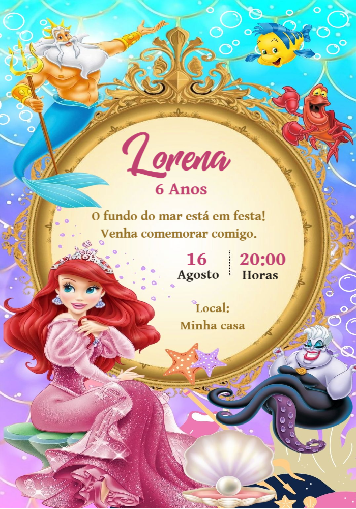 Invitación de cumpleaños La Sirenita – Estático – Convites Personalizados
