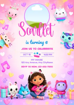Gabby's Dollhouse Photo Birthday Invitation | Editable Template