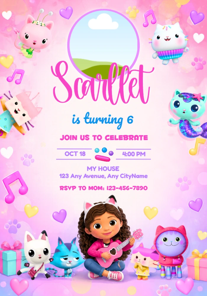 Gabby's Dollhouse Photo Birthday Invitation | Editable Template Gabby's Dollhouse Photo Birthday Invitation | Editable Template