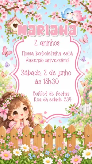 Convite de Aniversário Jardim Encantado Editável