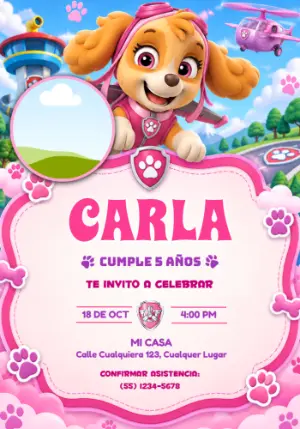 Invitación de Cumpleaños de Skye Patrulla Canina con Foto Editable