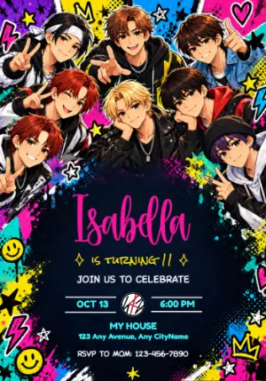 Stray Kids Birthday Invitation in Anime Style | Editable Template