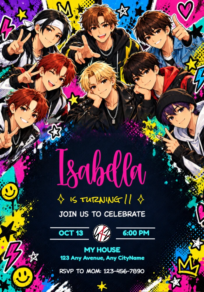 Stray Kids Birthday Invitation in Anime Style | Editable Template Stray Kids Birthday Invitation in Anime Style | Editable Template