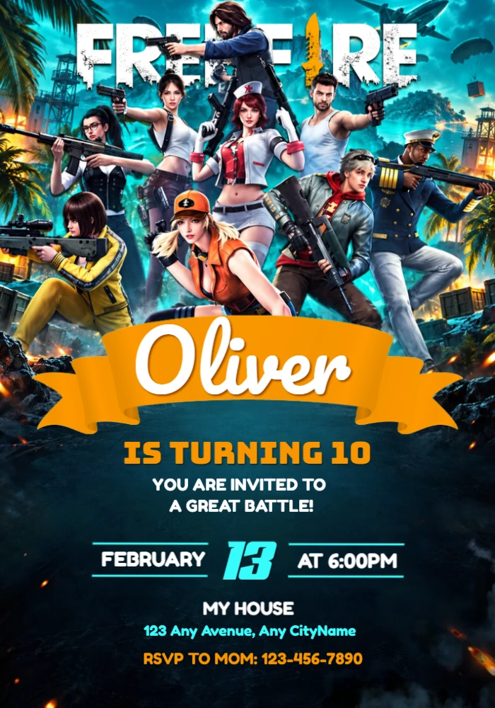 Free Fire Birthday Invitation | Editable Digital Template Free Fire Birthday Invitation | Editable Digital Template