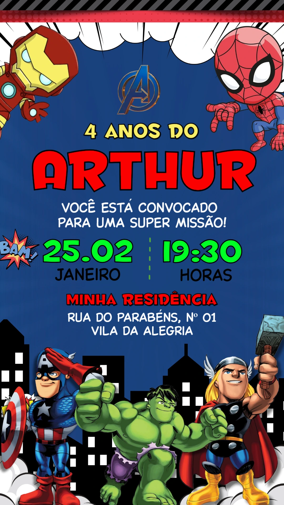 Convite de Aniversário Vingadores Baby para Editar Online Convite de Aniversário Vingadores Baby para Editar Online