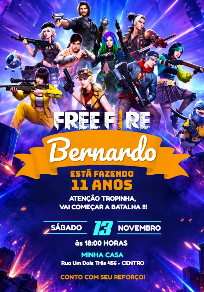 Convite de Aniversário Free Fire: Modelo Digital para Editar Convite de Aniversário Free Fire: Modelo Digital para Editar