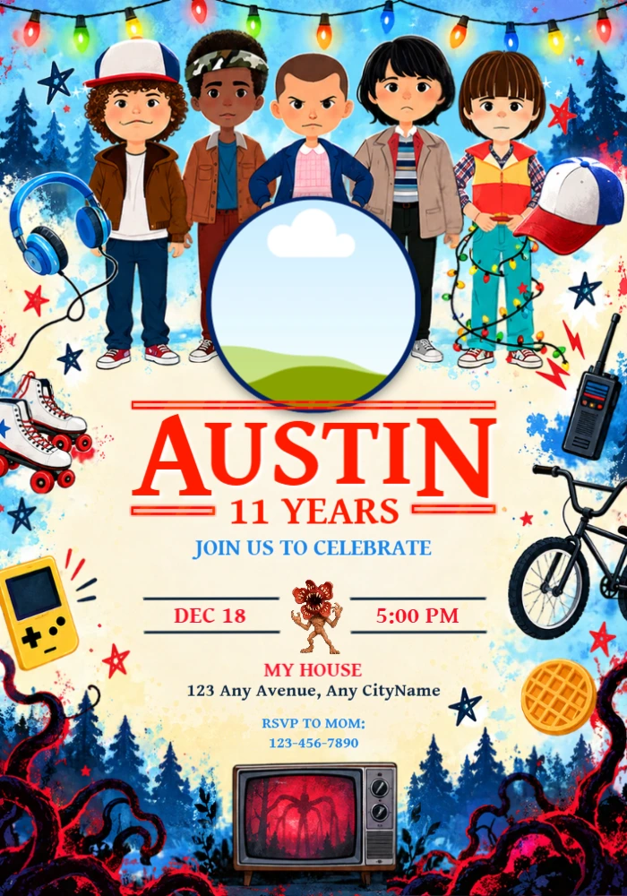 Editable Stranger Things Birthday Invitation with Photo Editable Stranger Things Birthday Invitation with Photo