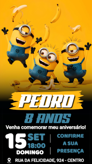 Convite Digital Minions: Modelo Editável para Aniversário