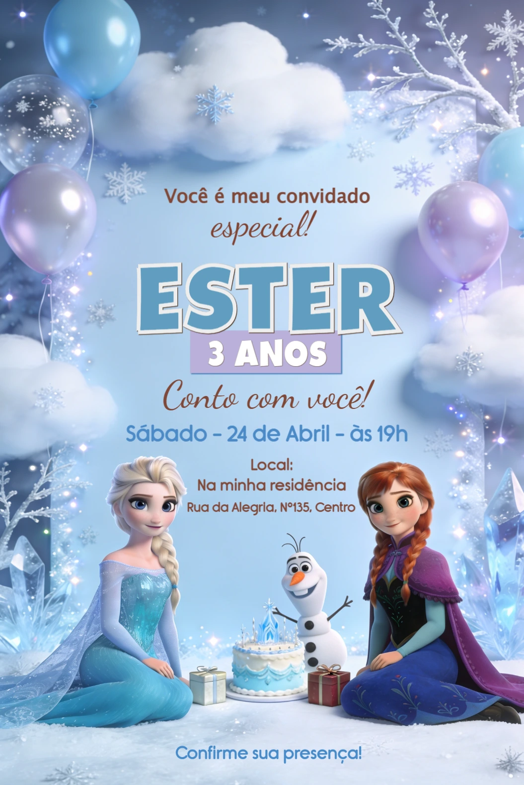 Convite de Aniversário Frozen com Elsa e Anna para Editar Convite de Aniversário Frozen com Elsa e Anna para Editar