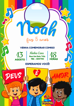 Convite 3 Palavrinhas com Foto para Aniversário Editável