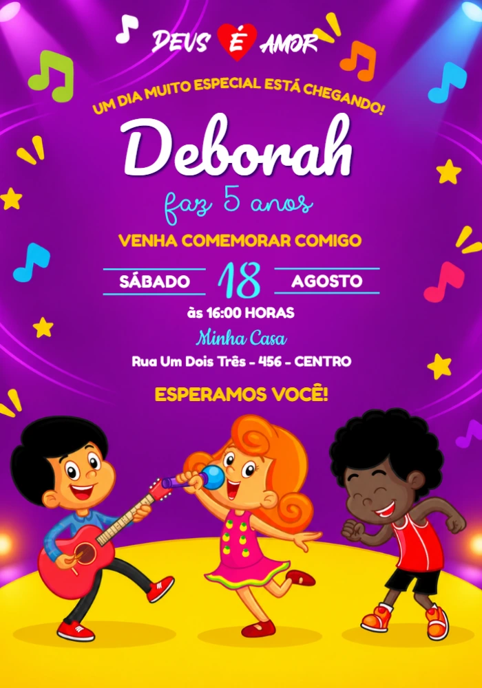 Convite de Aniversário 3 Palavrinhas Editável para Festa Infantil Convite de Aniversário 3 Palavrinhas Editável para Festa Infantil