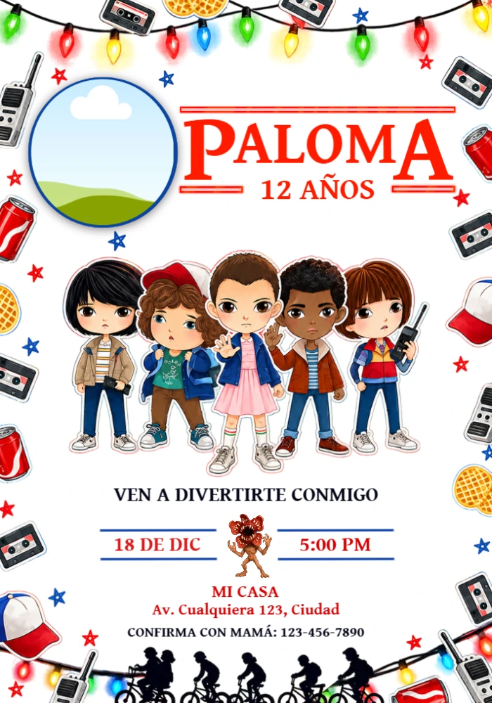 Invitación de Cumpleaños Stranger Things con Foto Editable Invitación de Cumpleaños Stranger Things con Foto Editable