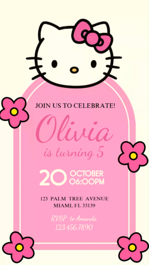 Animated Hello Kitty Birthday Video Invitation | Editable Template