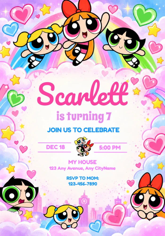 Editable Powerpuff Girls Birthday Invitation Template Editable Powerpuff Girls Birthday Invitation Template