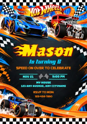 Hot Wheels Birthday Invitation | High-Speed Race Editable Template