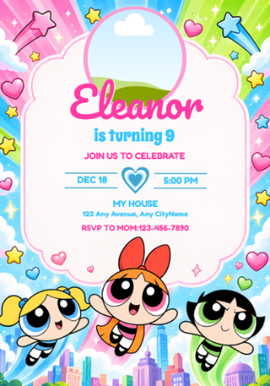 Editable Powerpuff Girls Birthday Invitation with Photo