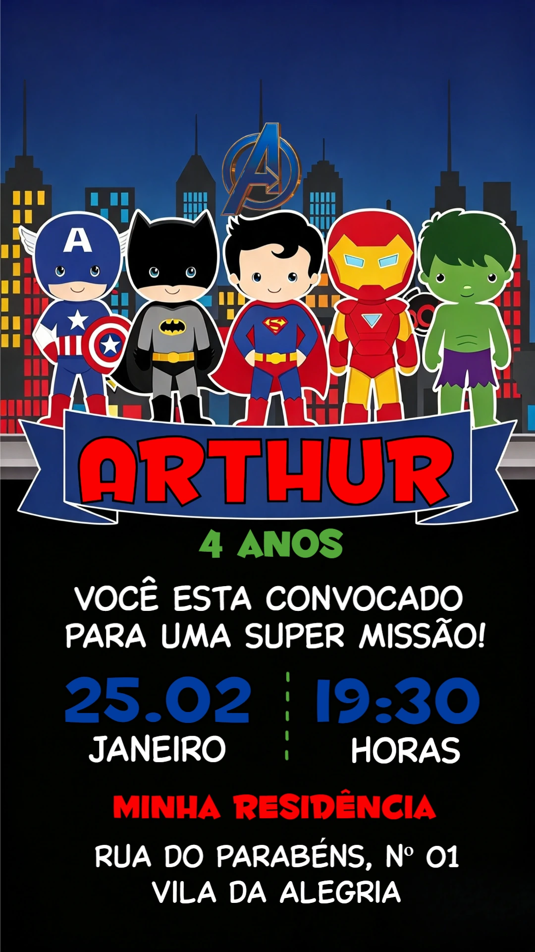 Convite Digital Vingadores Modelo para Editar Online Convite Digital Vingadores Modelo para Editar Online