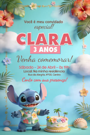 Convite de Aniversário Lilo e Stitch para Editar Online