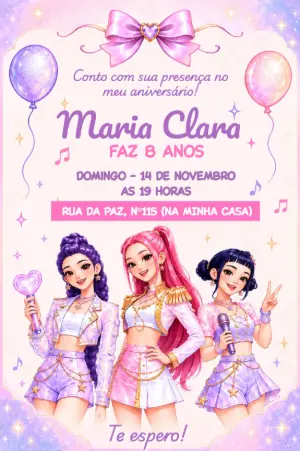 Invitation d'anniversaire KPop Demon Hunters – Statique – Borboleta Convites