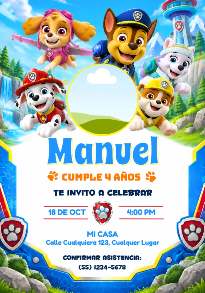 Invitación Patrulla Canina Equipo al Rescate con Foto Editable Invitación Patrulla Canina Equipo al Rescate con Foto Editable
