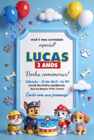 Invito di compleanno Paw Patrol – Statico – Borboleta Convites