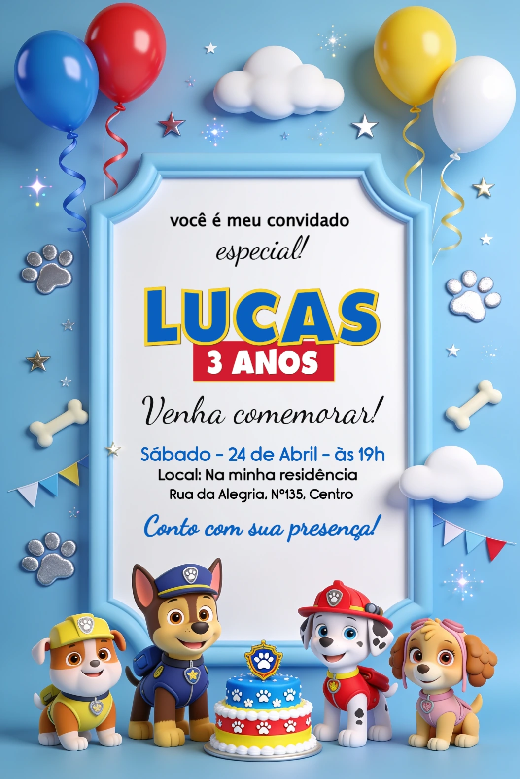 Convite de Aniversário Patrulha Canina: Modelo Digital para Editar Convite de Aniversário Patrulha Canina: Modelo Digital para Editar
