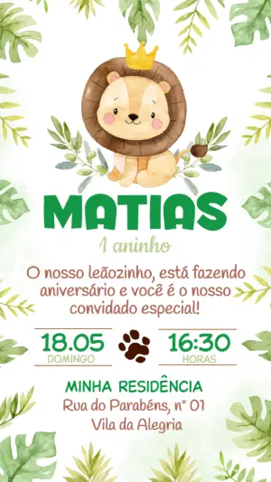 Convite de Aniversário Infantil Leãozinho Editável Online