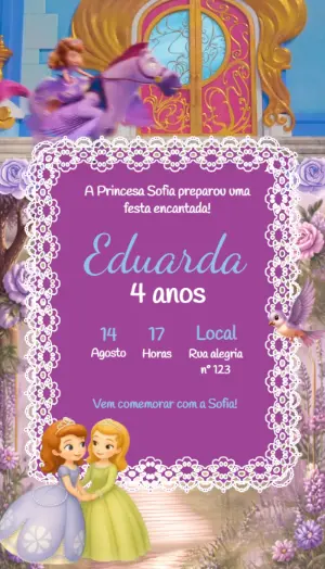 Convite Animado Aniversário Princesinha Sofia para Editar