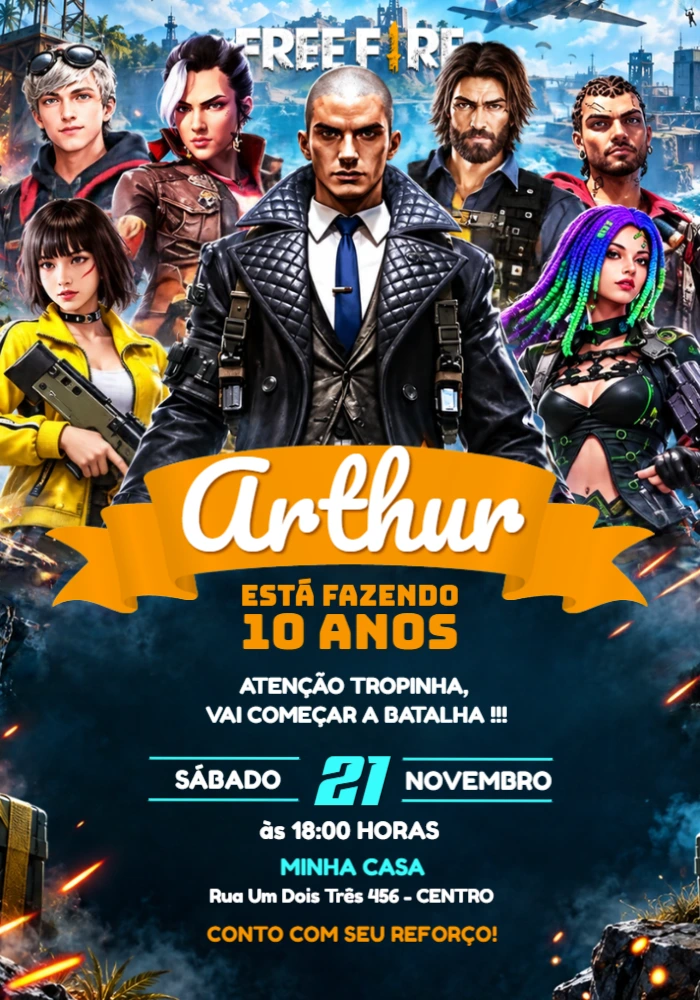 Convite Digital de Aniversário Free Fire para Editar Convite Digital de Aniversário Free Fire para Editar