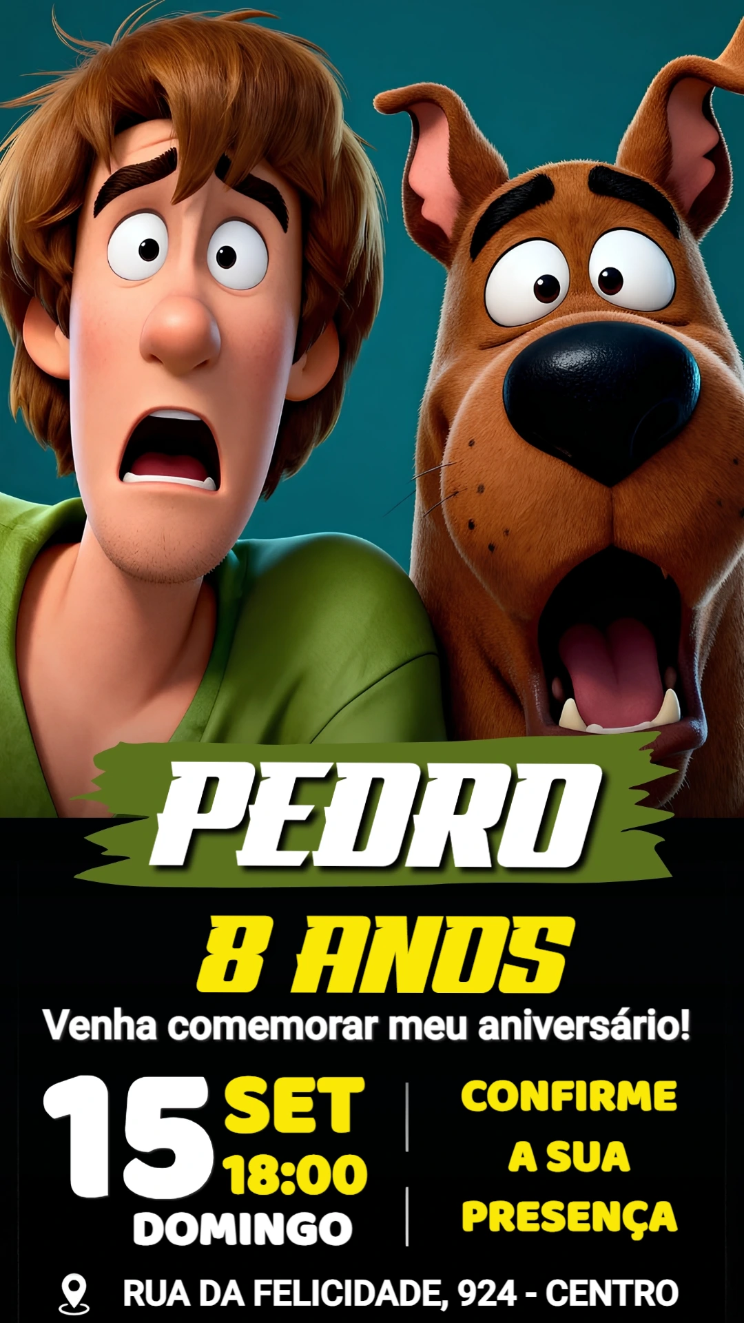 Convite de Aniversário Scooby-Doo 3D Editável Convite de Aniversário Scooby-Doo 3D Editável