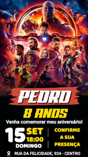 Convite de Aniversário Vingadores: Modelo Digital para Editar