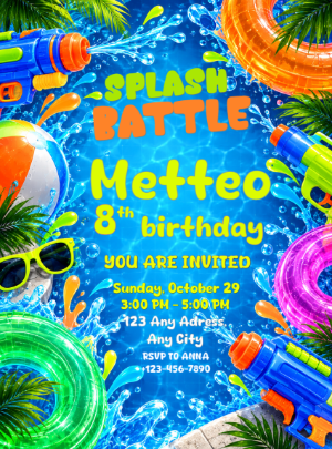 Splash Battle Pool Party Birthday Invitation | Editable Template