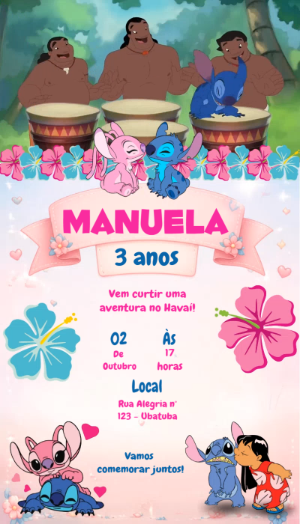 Convite Animado Lilo & Stitch: Vídeo de Aniversário Editável