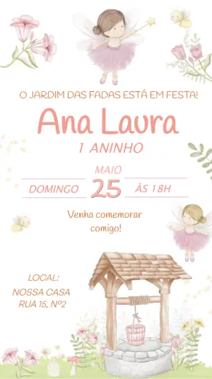 Convite Digital Jardim Encantado com Fadas para Editar