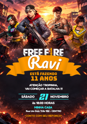 Convite de Aniversário Free Fire Editável Online Juvenil
