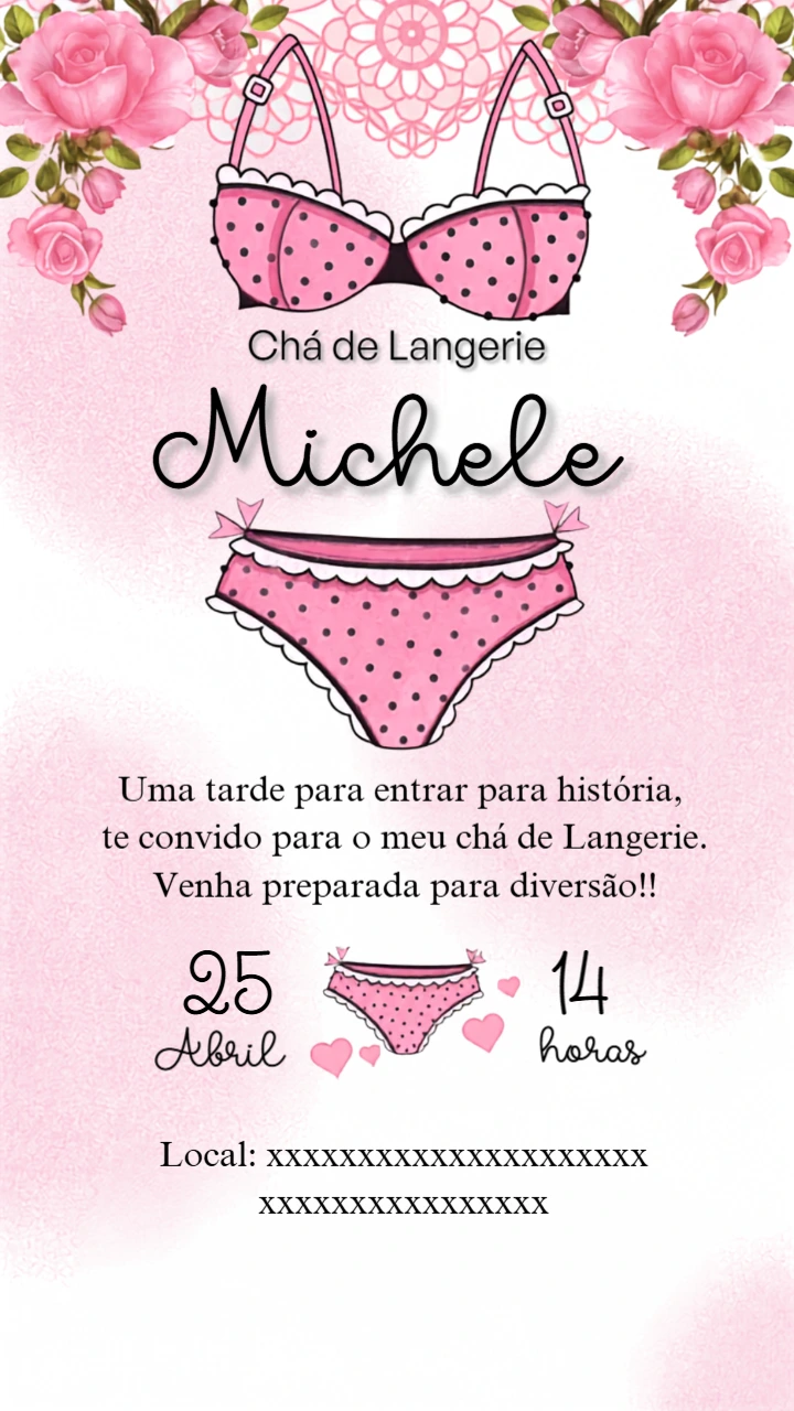 Convite Chá de Lingerie Rosa Floral Editável Online Convite Chá de Lingerie Rosa Floral Editável Online