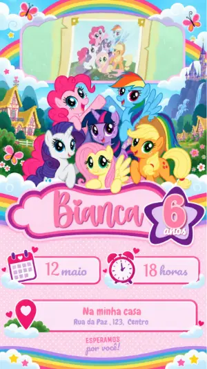 Convite Animado My Little Pony para Aniversário Editável